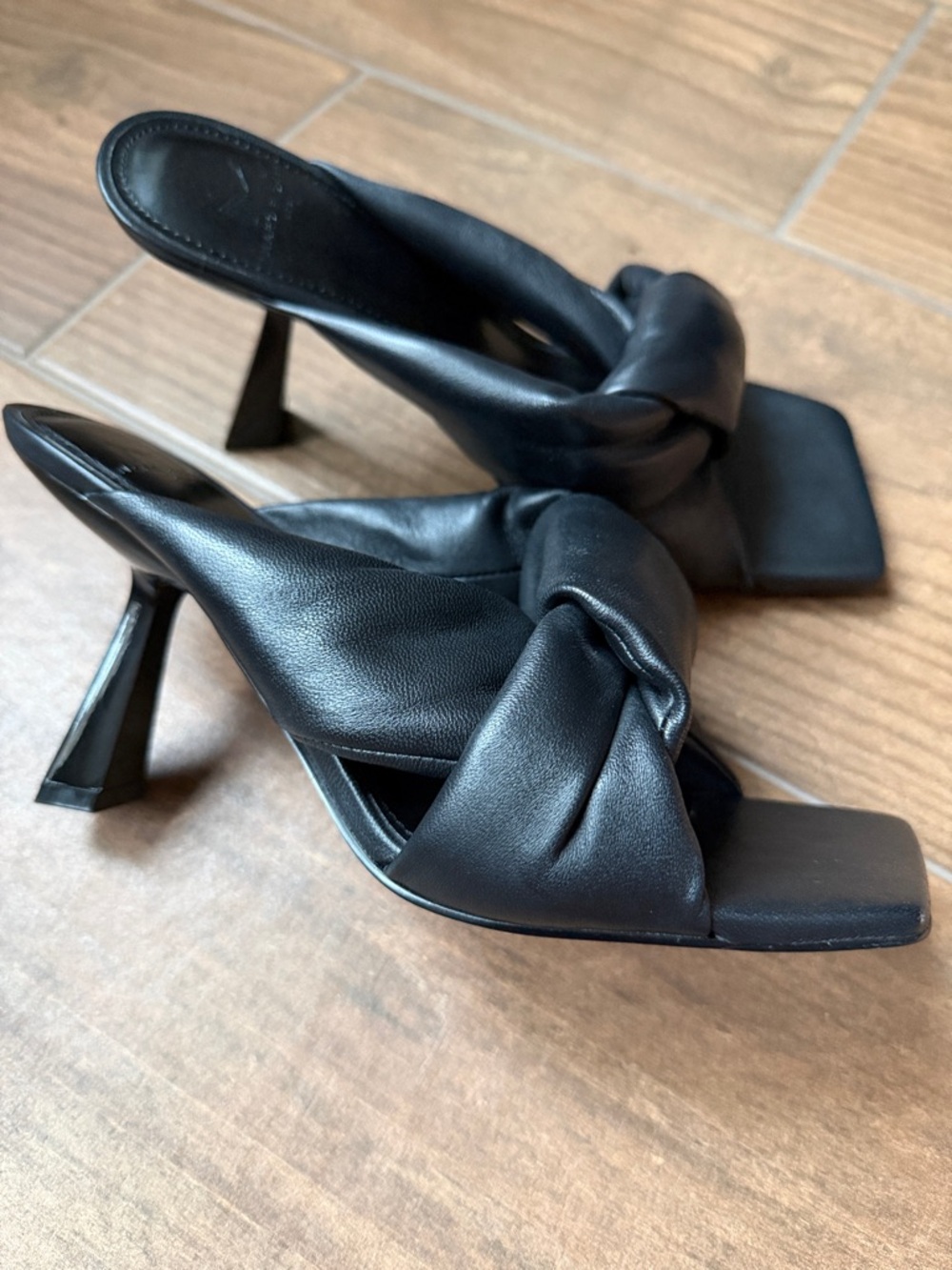 Marc Fisher Black Knotted Leather High Heel Mules